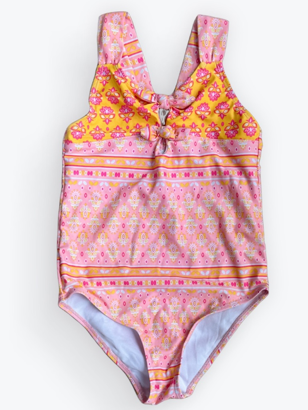 Bright Pink & Orange Little Girl One-Piece Swimsuit Nicole Miller NY ~ S (7/8)